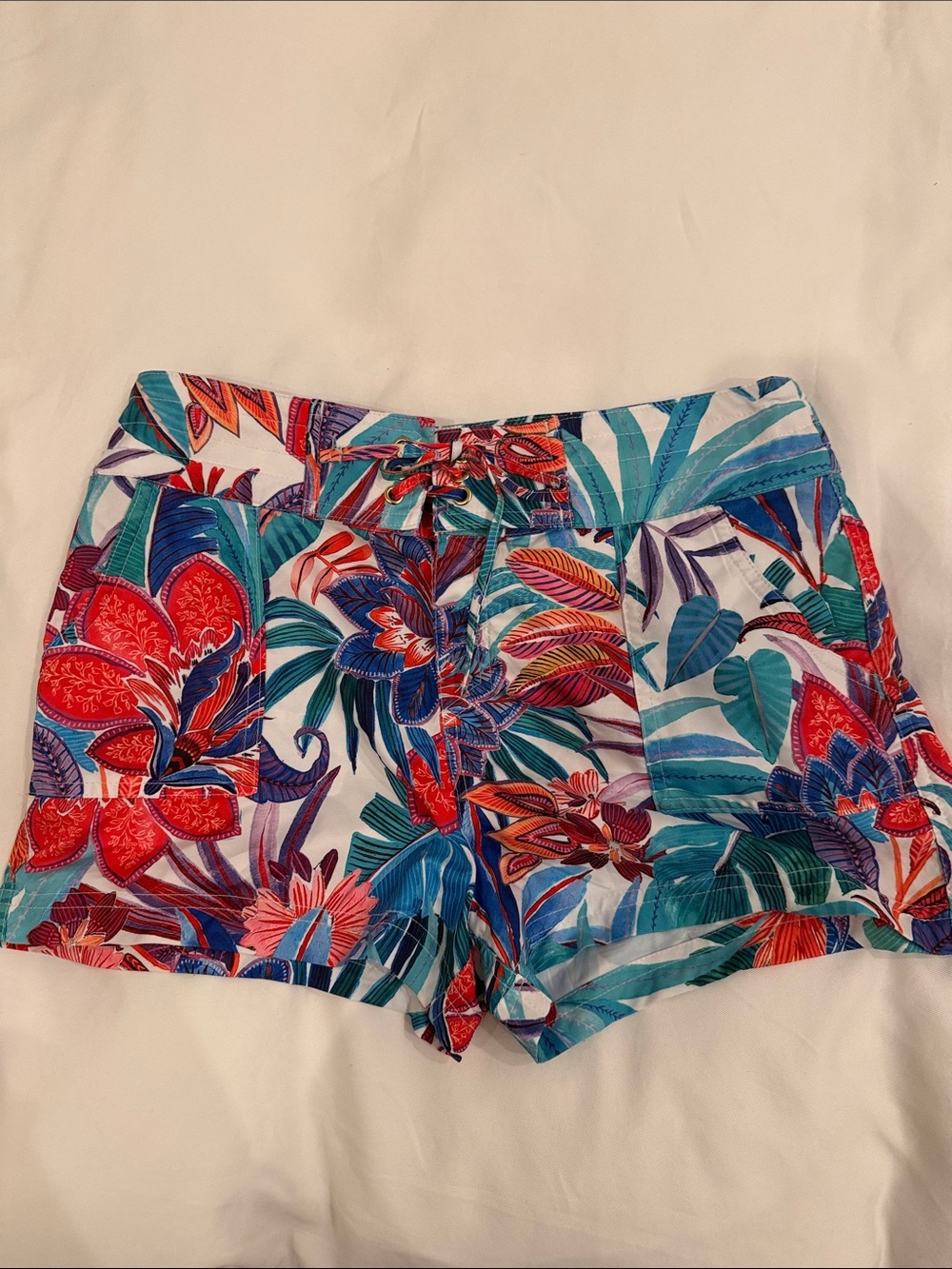 La Blanca Tropical Floral Drawstring Shorts - Teal, Red & Blue